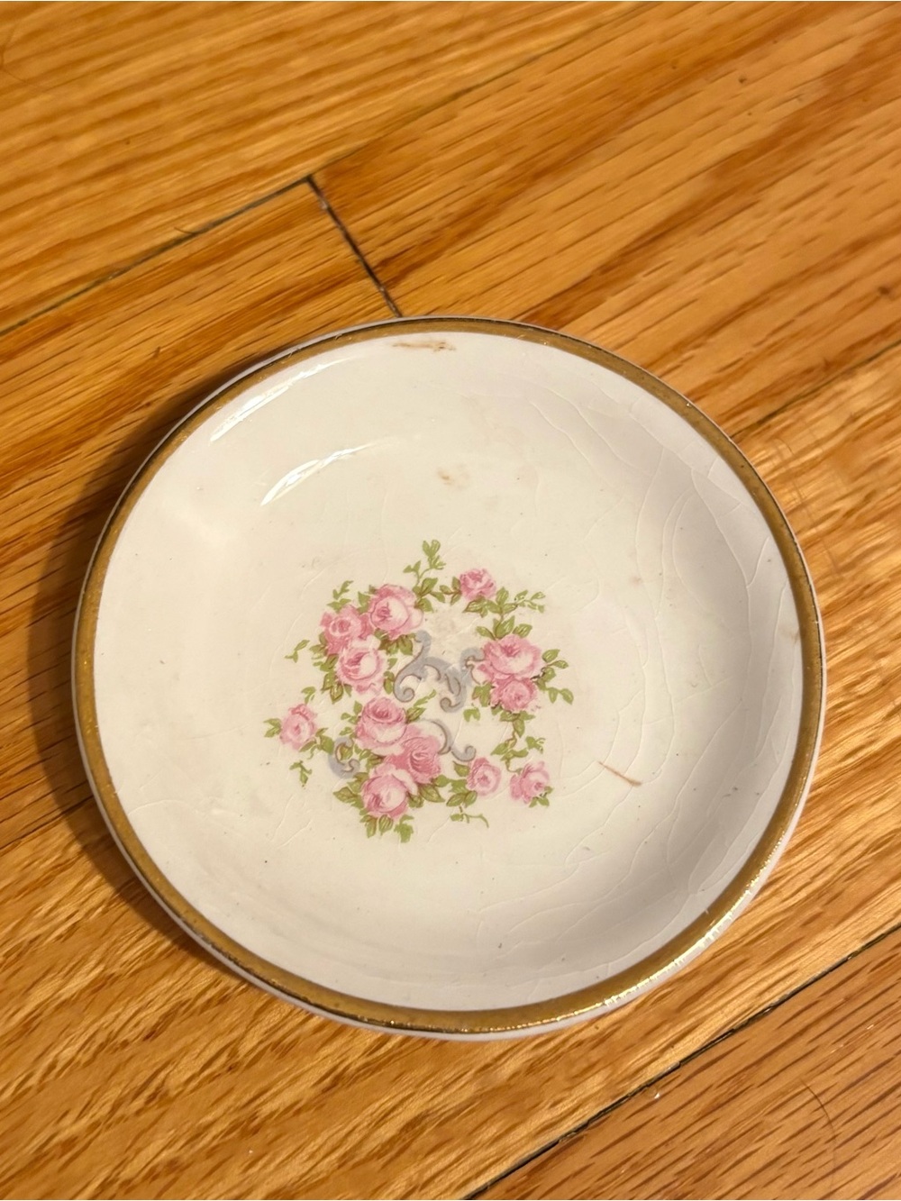 Butter Pat with Pink Floral design and Gold Rim